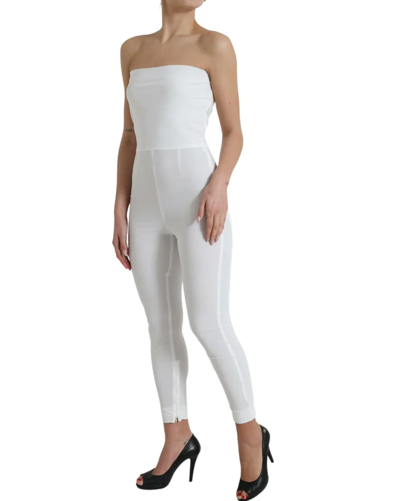 Dolce & Gabbana Women White Nylon Strapless Bodycon Jumpsuit Dress Elastane White