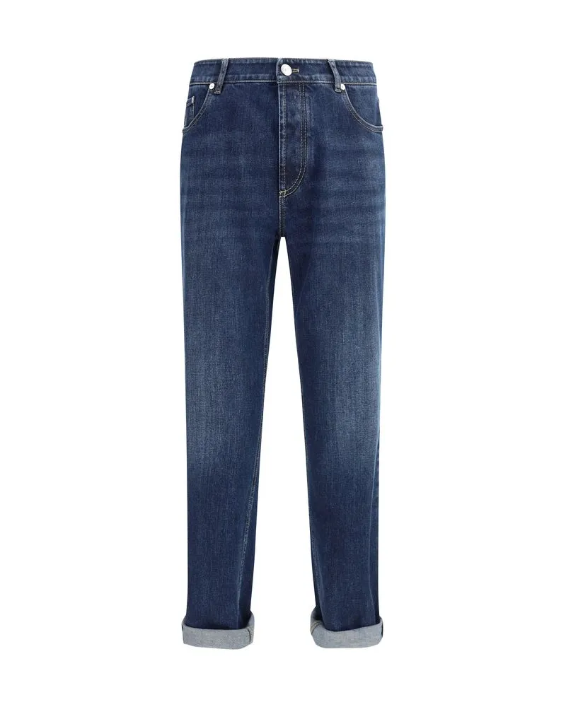 Brunello Cucinelli Cotton Straight-Leg Jeans — Blue Blue