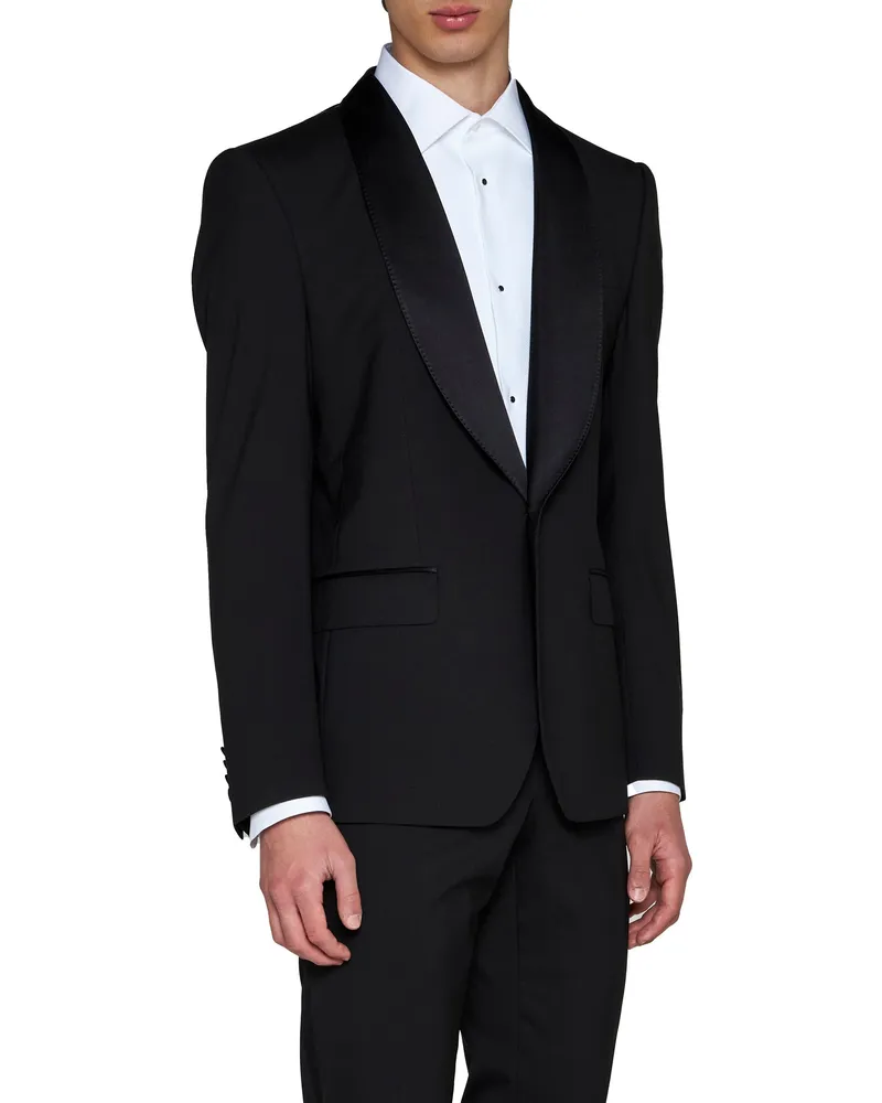 Dolce & Gabbana Men's Tuxedo Blazer Sicilia Black Stretch Wool Virgin Jacket Black