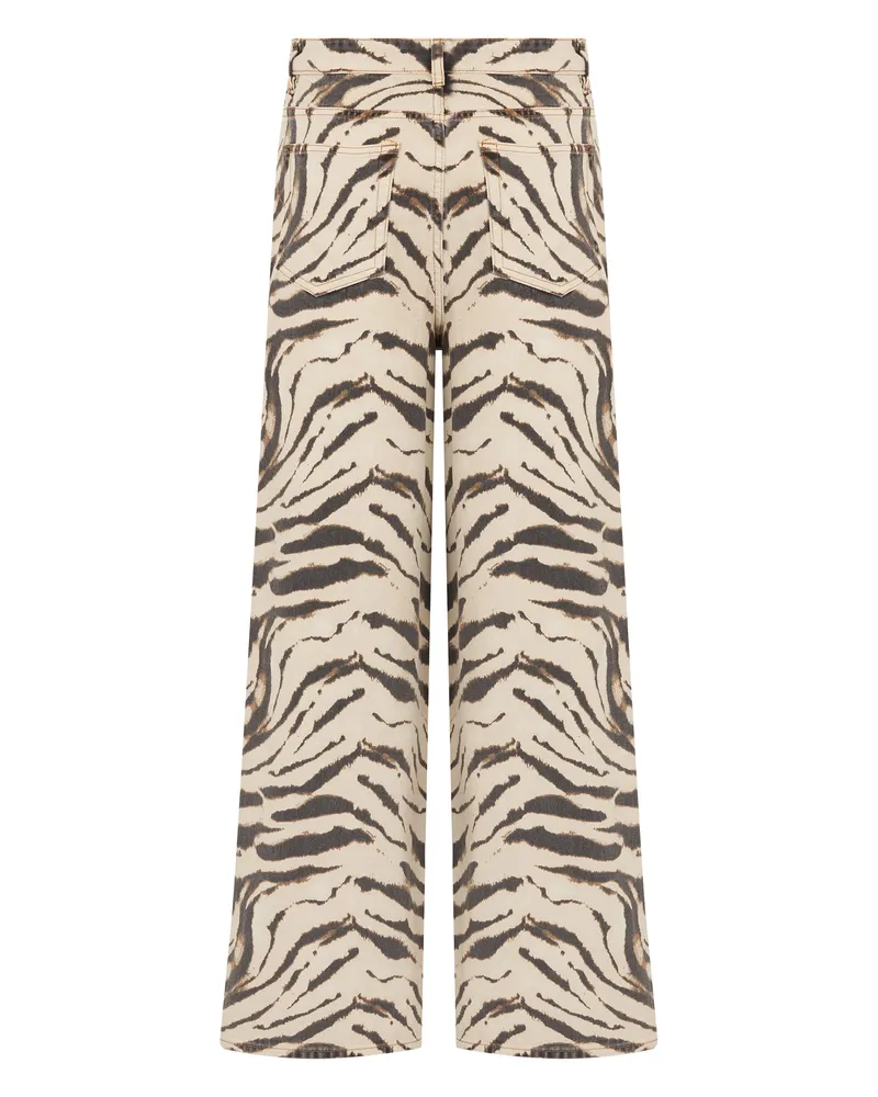 Ganni Women's Wide-Leg Printed Jeans Egret Cotton 