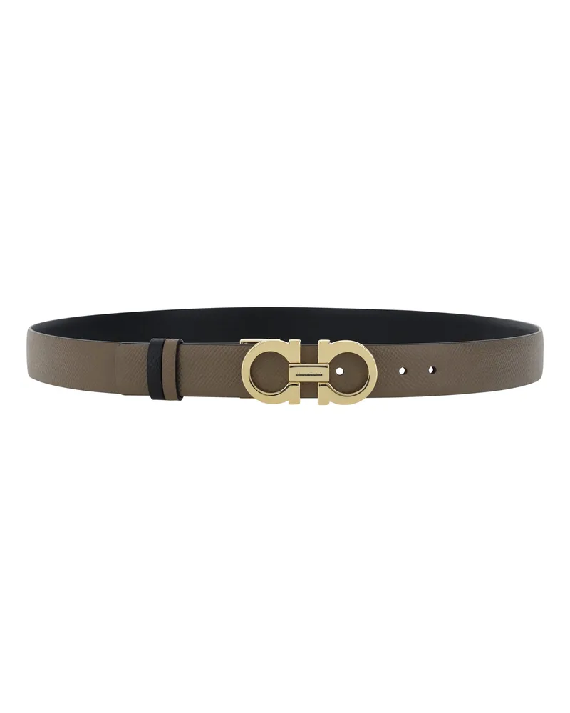 Ferragamo Women's Reversible Belt Oak-Fawn-Caraway Seed Calf Leather Bos Taurus E Braces Oak/fawn/caraway Brown