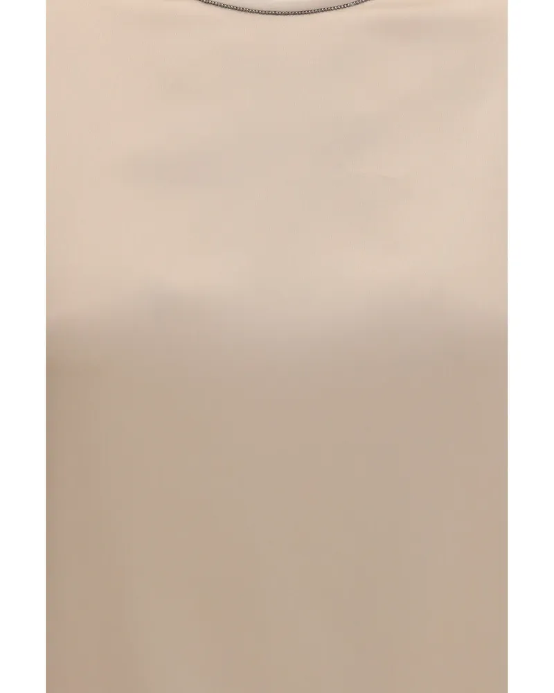 Brunello Cucinelli Women's Silk Blouse With Monili Chain Sand T-Shirts & Jerseys Beige