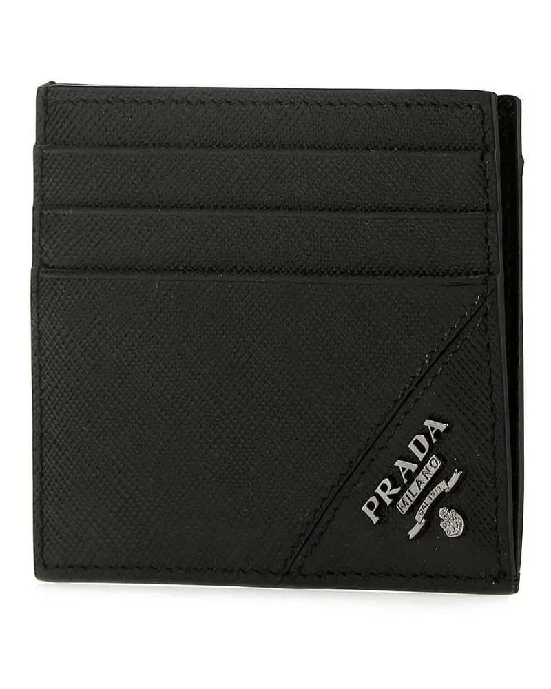 Prada Men's Black Leather Card Holder F0002 Vitello Portafogli Wallet Black