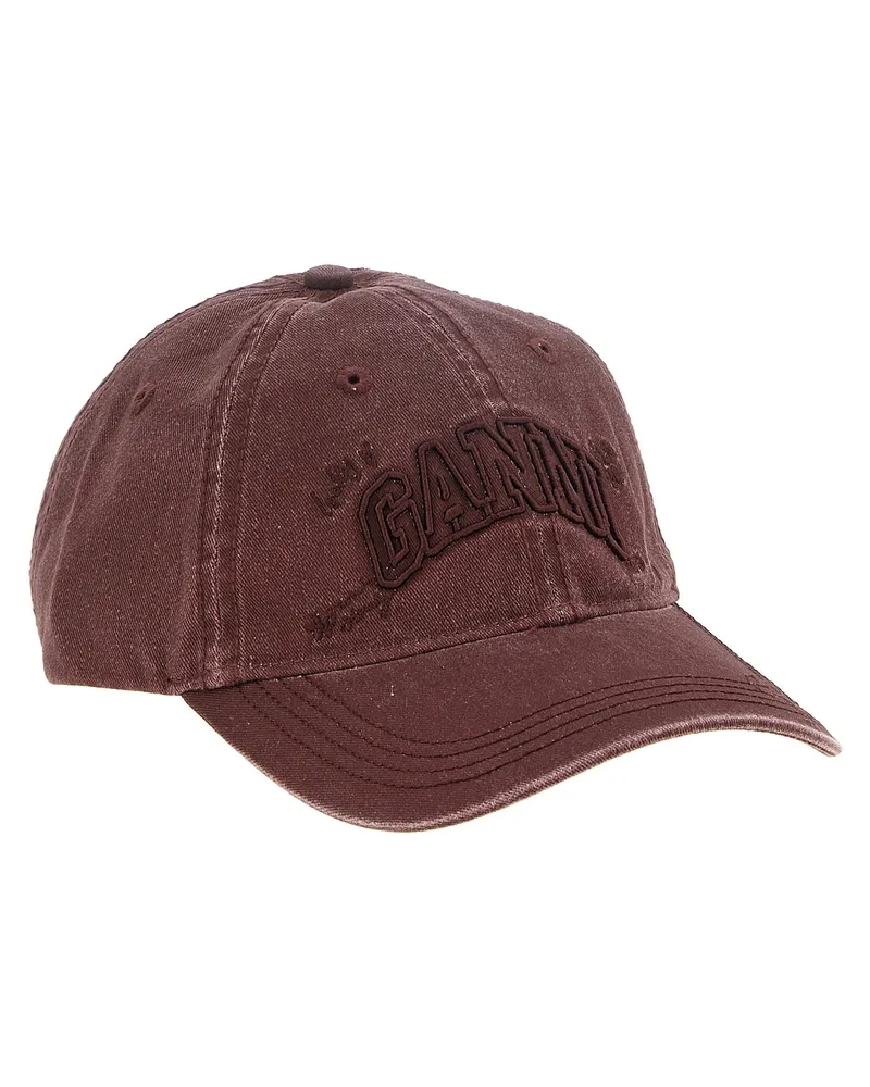 Ganni Organic Cotton Vintage Logo Baseball Cap — Burgundy Burgundy