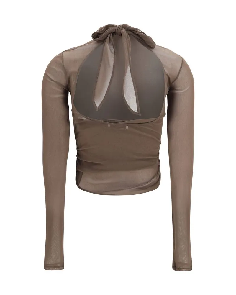 Christophe Lemaire Women Brown Polyamide Pattern Shirt Brown