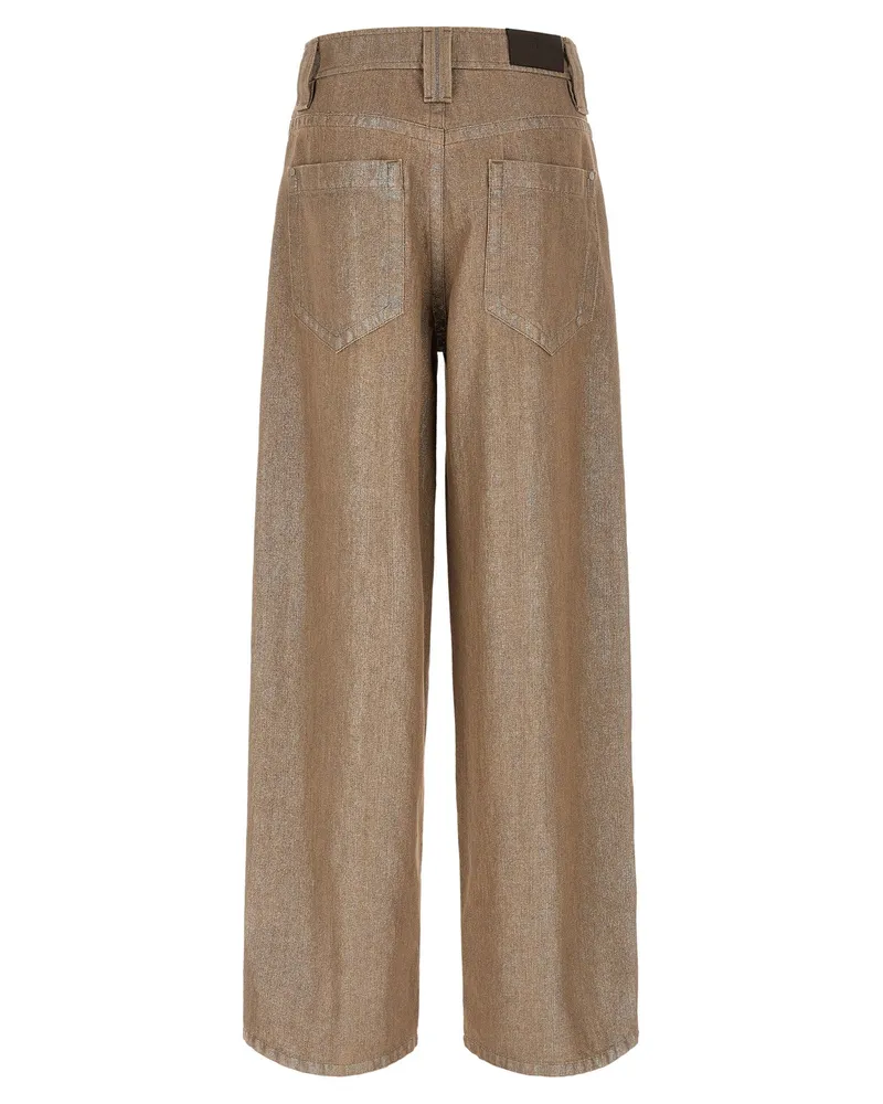 Brunello Cucinelli Baggy Wide-Leg Jeans — Beige Beige