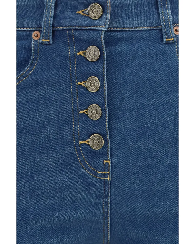 Valentino Garavani Lace-Trimmed High-Rise Jeans — Blue Blue