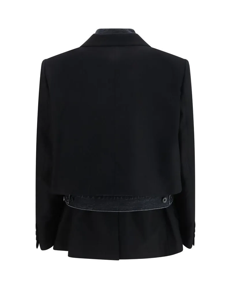 Sacai Women's Black Wool Oves Aries Denim Jacket Clothing Black