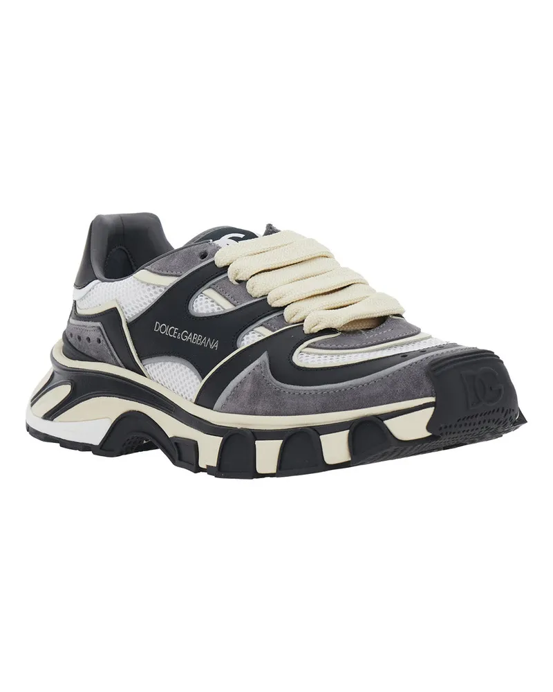 Dolce & Gabbana Leather and Suede Colorblock Sneaker — White White
