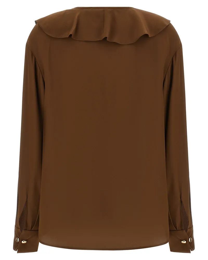 Max Mara Ruffled Silk Crêpe Blouse — Brown Brown
