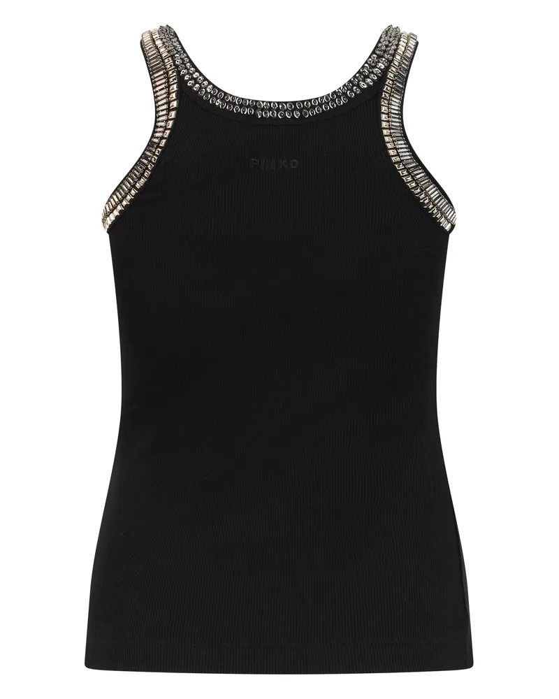 Pinko Women Sleeveless Top With Rhinestones, Black Cotton Vests & Tank Tops Black