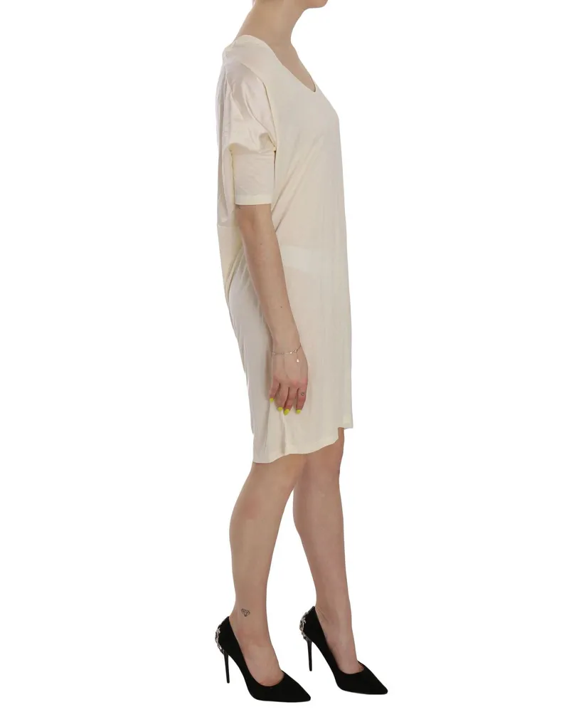 CoSTUME NATIONAL Women's Cream Round Neck Knee Length Dress Cotton Blend Cream