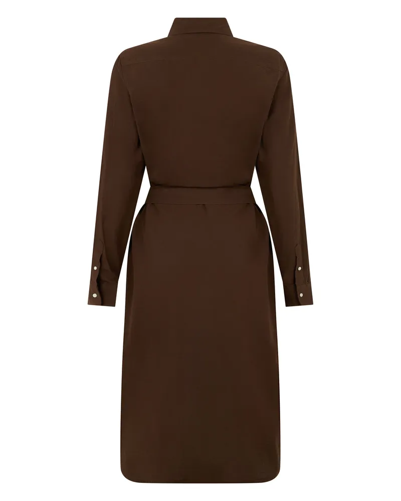 Ralph Lauren Women's Long Belted Dress Dark Brown Cotton Brown