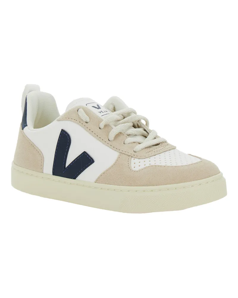 VEJA Boys' V-10 Sneaker With Suede Inserts White Leather Trainers White