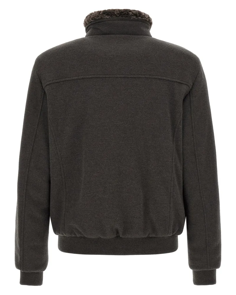 MOORER Wool-Cashmere Blend with Sheepskin Collar Jacket — Charcoal Charcoal