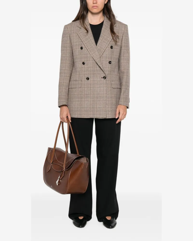 Tagliatore Check Pattern Wool Blend Blazer — Beige Beige