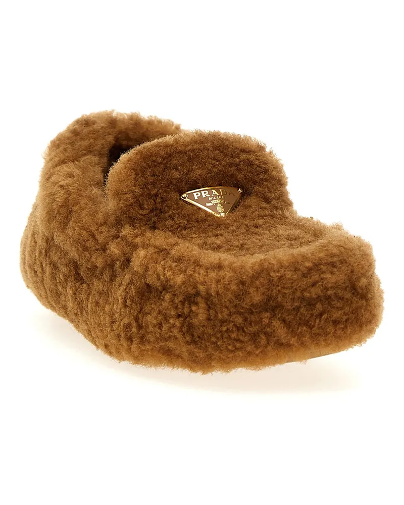 Prada Shearling-Lined Loafer — Brown Brown