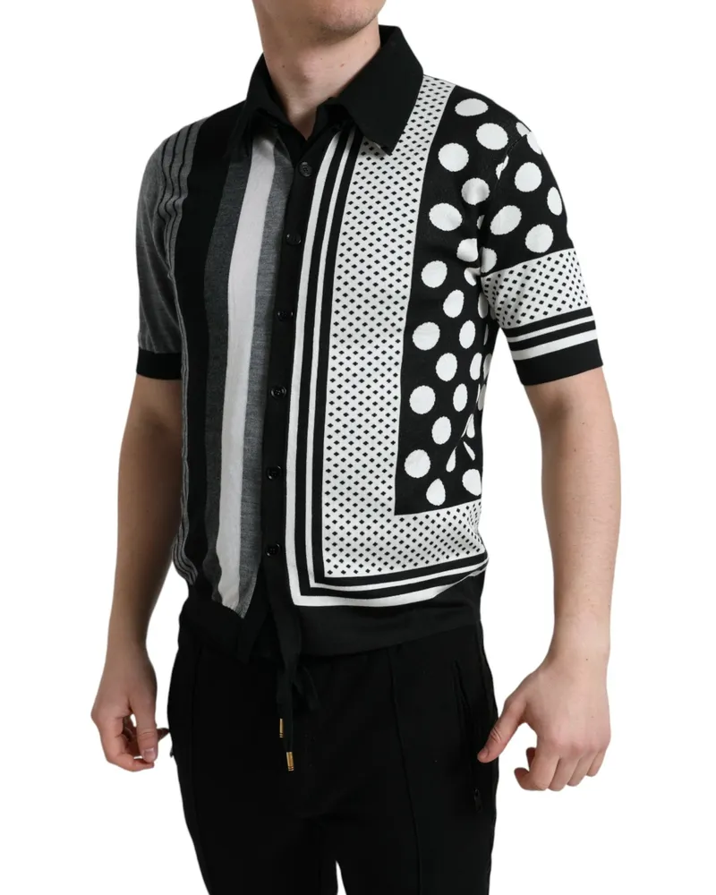 Dolce & Gabbana Men's Striped And Polka-Dot Silk Blend Cardigan Black Cotton Wool Black