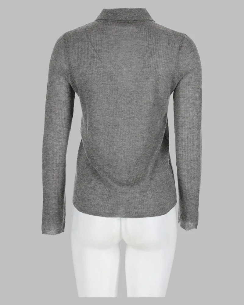 ASPESI Wool Blend Ribbed Knit Polo Sweater — Gray Gray