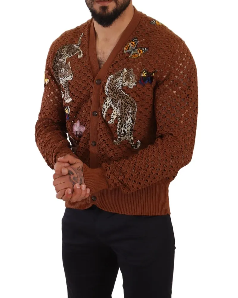 Dolce & Gabbana Men's Cardigan Brown Cotton Clothing Brown