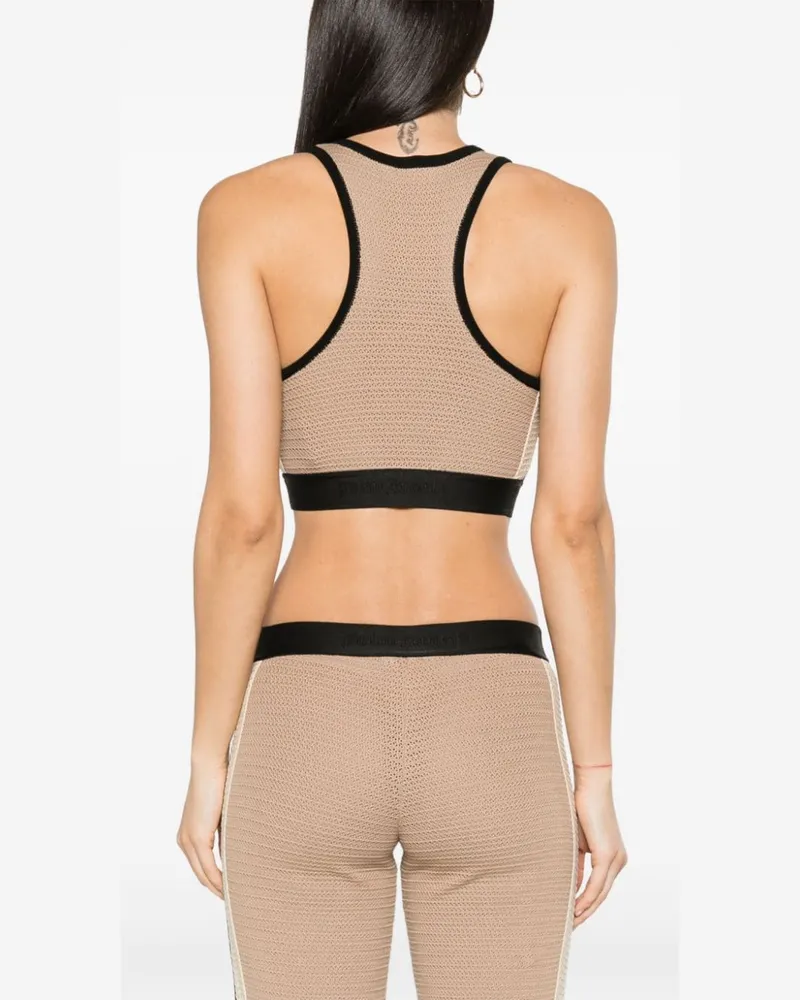 Palm Angels Logo-Tape Cropped Tank Top — Beige Beige