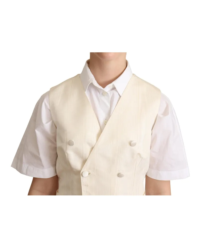Dolce & Gabbana Women's Beige Silk Sleeveless Waistcoat Vest Elastane Clothing Beige