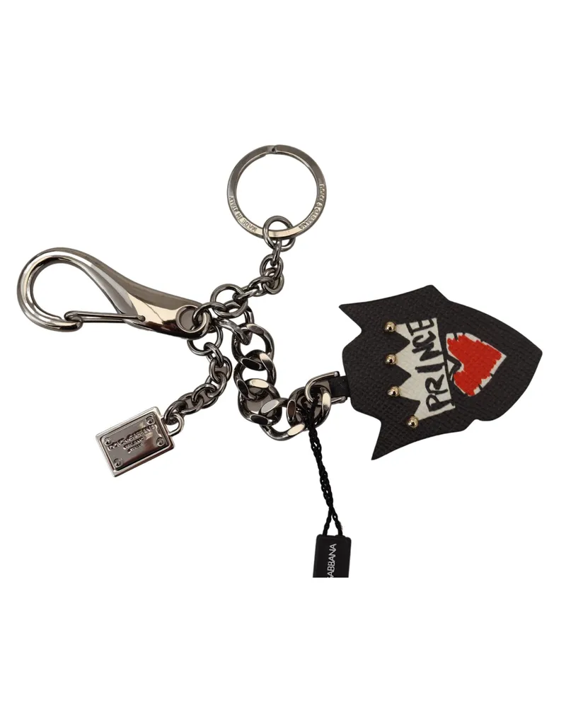 Dolce & Gabbana Men's Black Prince Studs Logo Silver Brass Keychain | Zama Accessory Black
