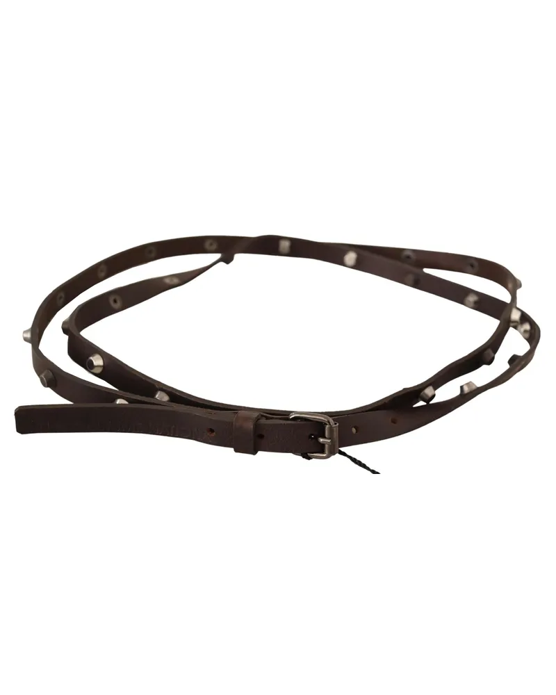 CoSTUME NATIONAL Women's Brown Leather Silver Tone Buckle Belt Brown