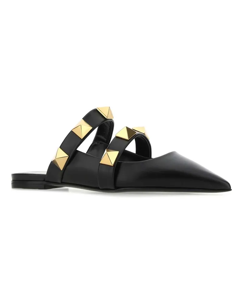 Valentino Garavani Women's Black Leather Roman Stud Slippers 0no Flat Shoes Black