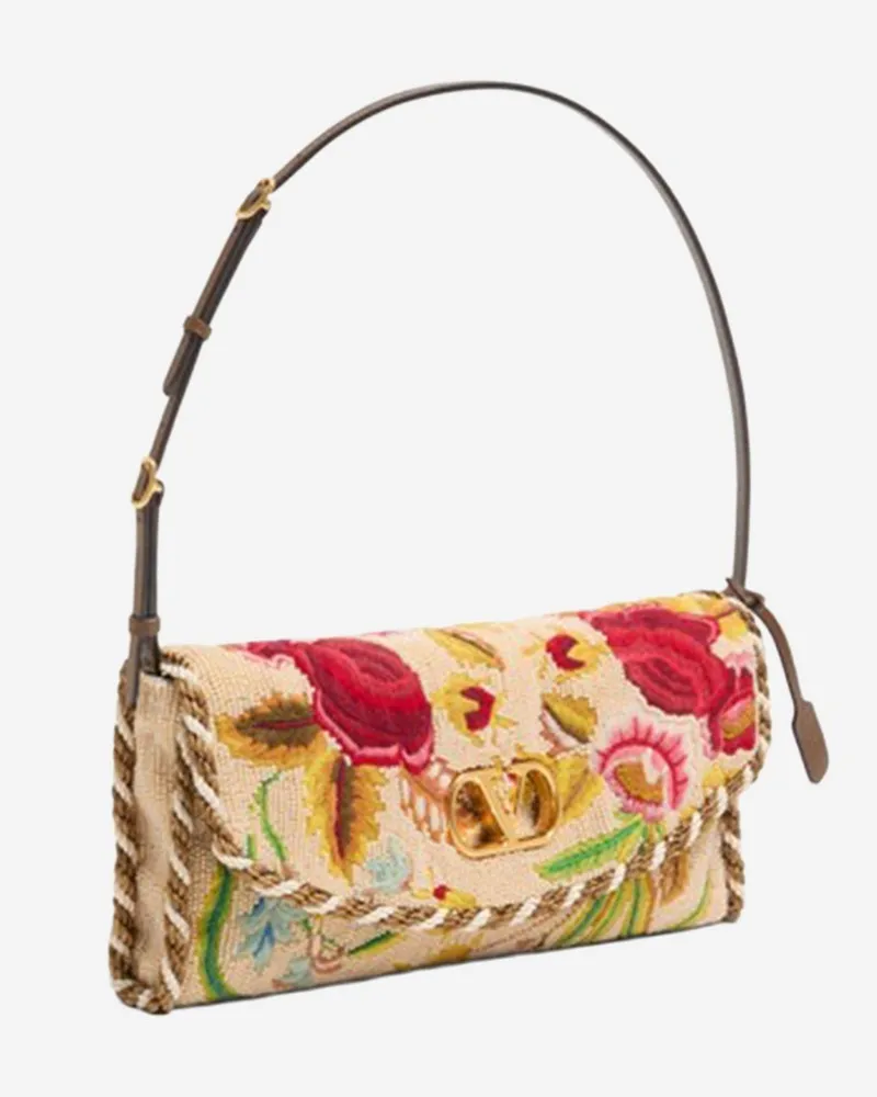 Valentino Garavani Women's Shoulder Bag Vlogo Signature Floral-Embroidered Silk Multicolour Multicolor