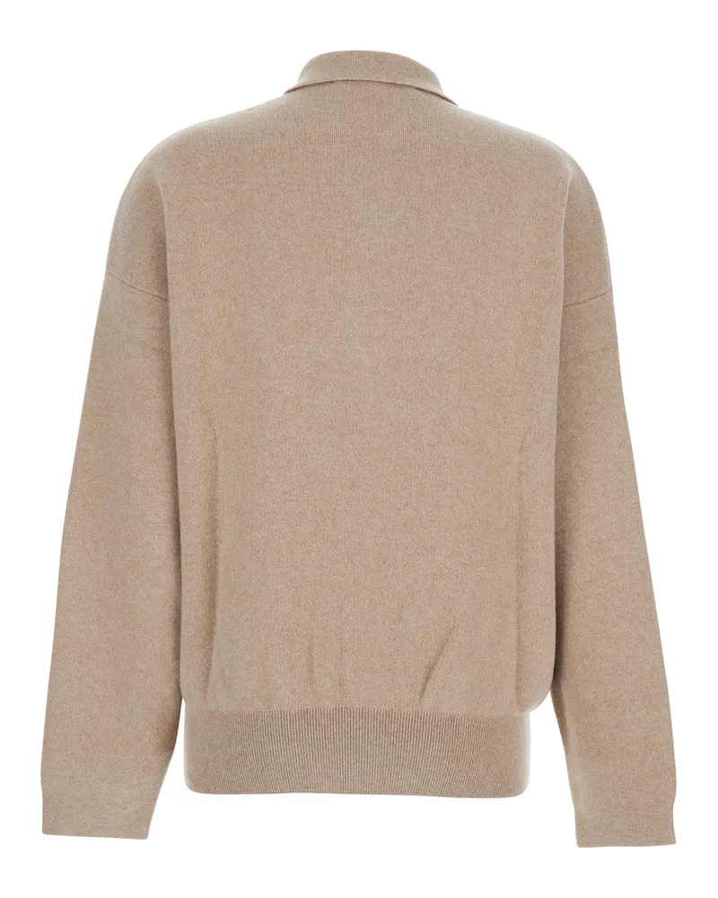 Jacquemus Women's Beige Sweater With Polo Style Collar Wool Top Beige