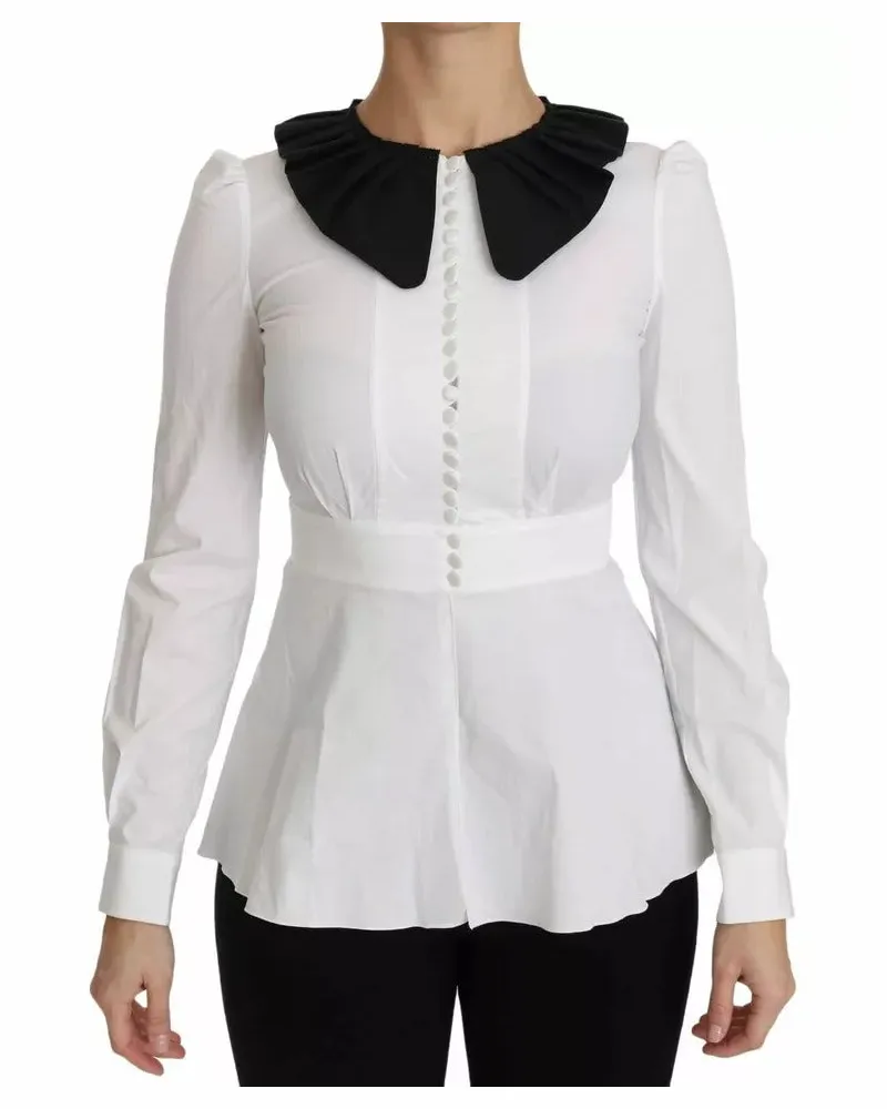 Dolce & Gabbana Women's Black White Decorative Buttons Tops Shirt Blouse And Cotton Elastane White