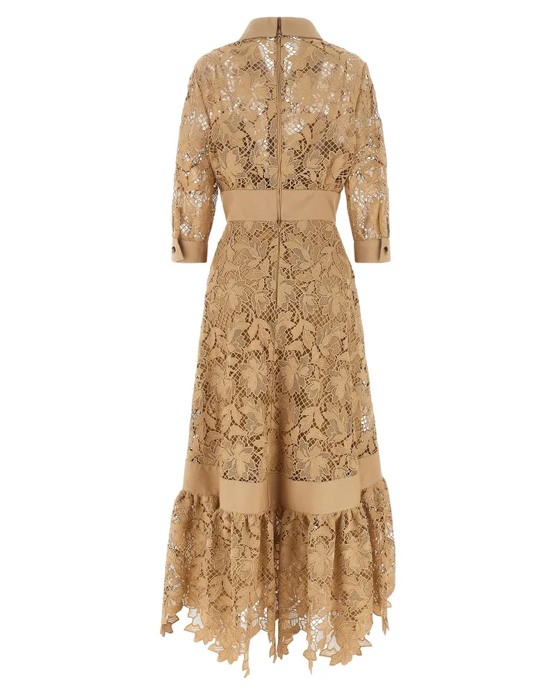 Elie Saab Floral Macramé Lace Dress — Caramel Caramel