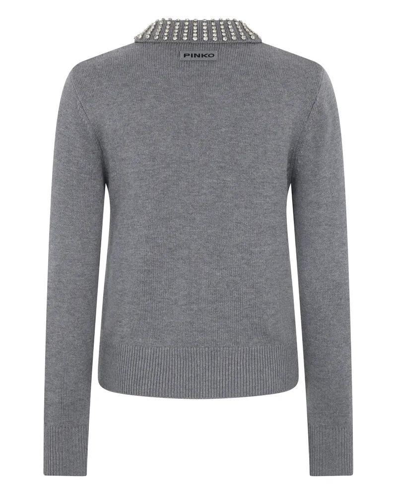 Pinko Studded Polo Collar Sweater — Gray Gray