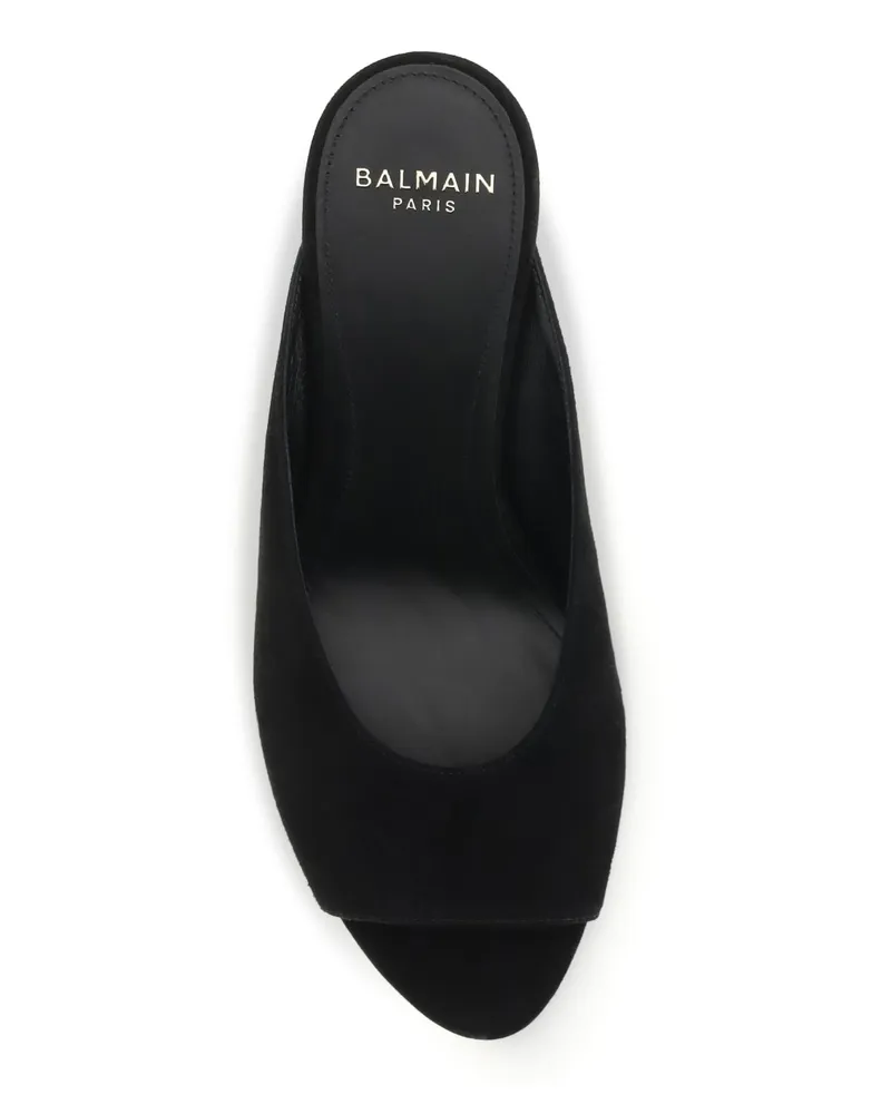 Balmain Women's Mules Open-Toe Suede Black Calf Leather Sandal Black
