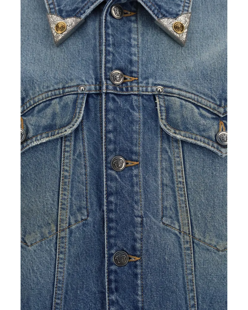 Versace Men's Stonewashed Denim Jacket Medium Blue Cotton Blue