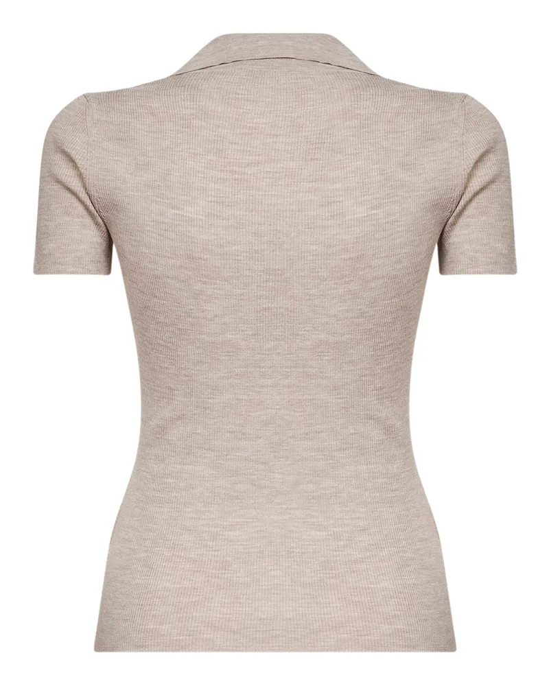 Max Mara Ribbed Virgin Wool Polo Shirt — Beige Beige