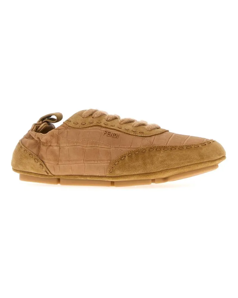 Fendi Men's Camel Leather And Suede  Fit Sneakers Beige+rame+beige Beige