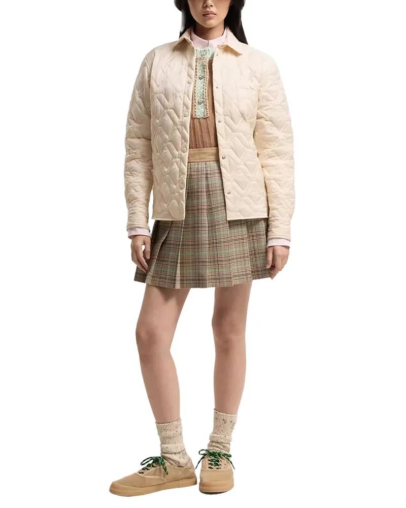 Moncler Checked Pleated Mini Skirt — Beige Beige