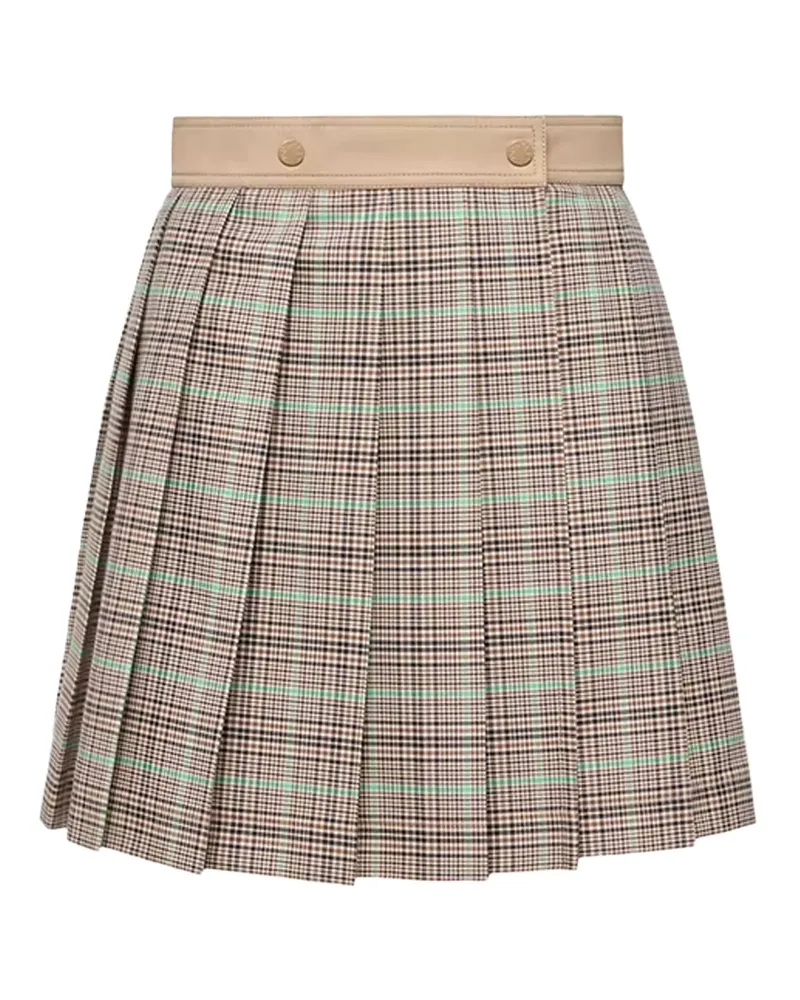 Moncler Checked Pleated Mini Skirt — Beige Beige