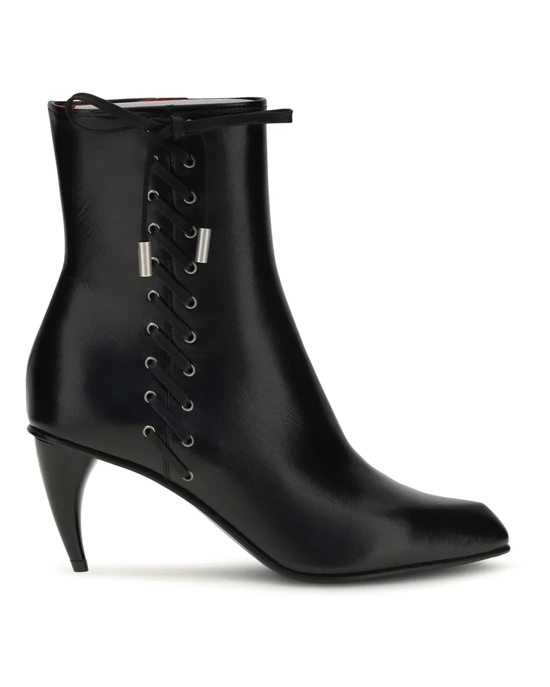 Alexander McQueen Women's Curved-Heel Ankle Boots With Side Lacing Black Black