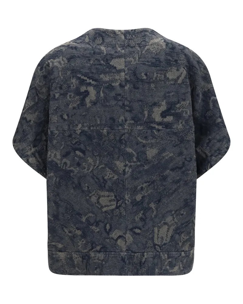 Giorgio Armani Women's Jacket Oversized Floral Jacquard Denim Grey Navy Cotton Blazers & Vests Gray