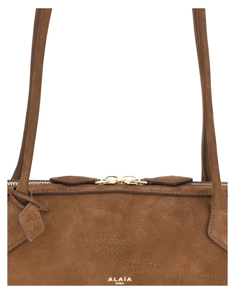 Alaïa Women's Shoulder Bag Le Teckel Raw Umber Suede 2 Calf Leather Brown