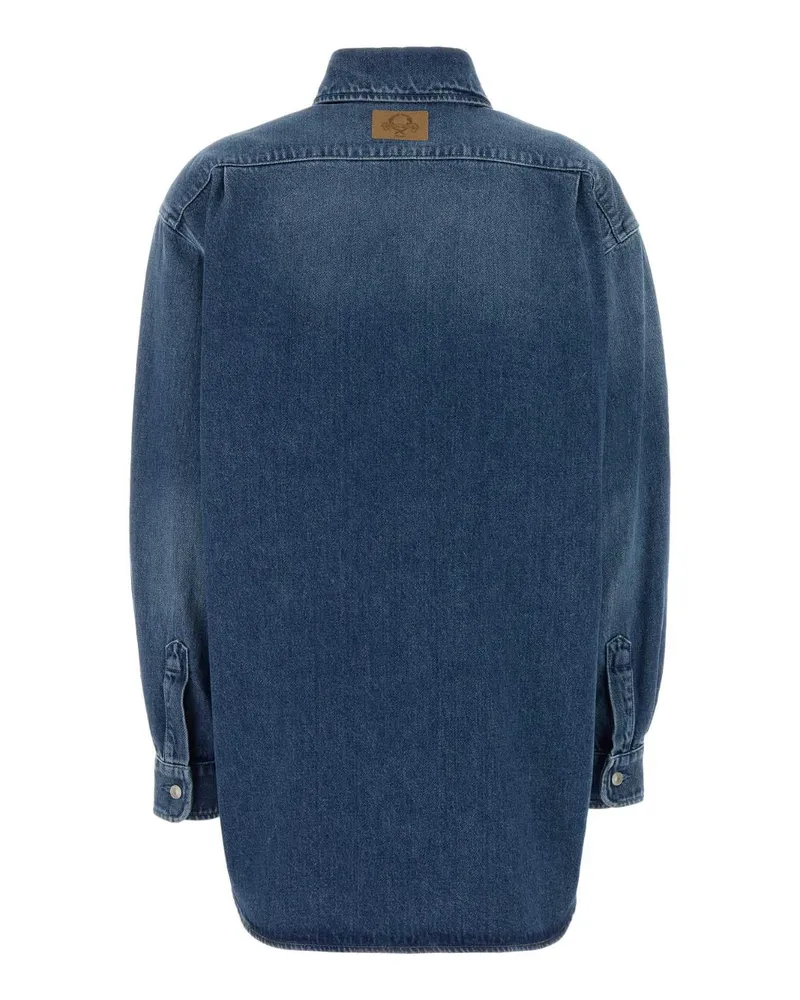 Moschino Women Heart-Embroidered Denim Shirt Blue Cotton Blue