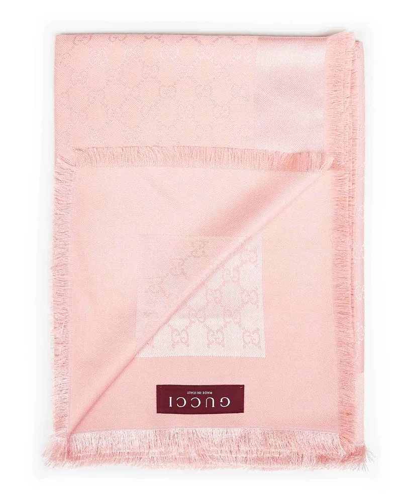 Gucci GG Jacquard Silk-Wool Shawl — Pink Pink