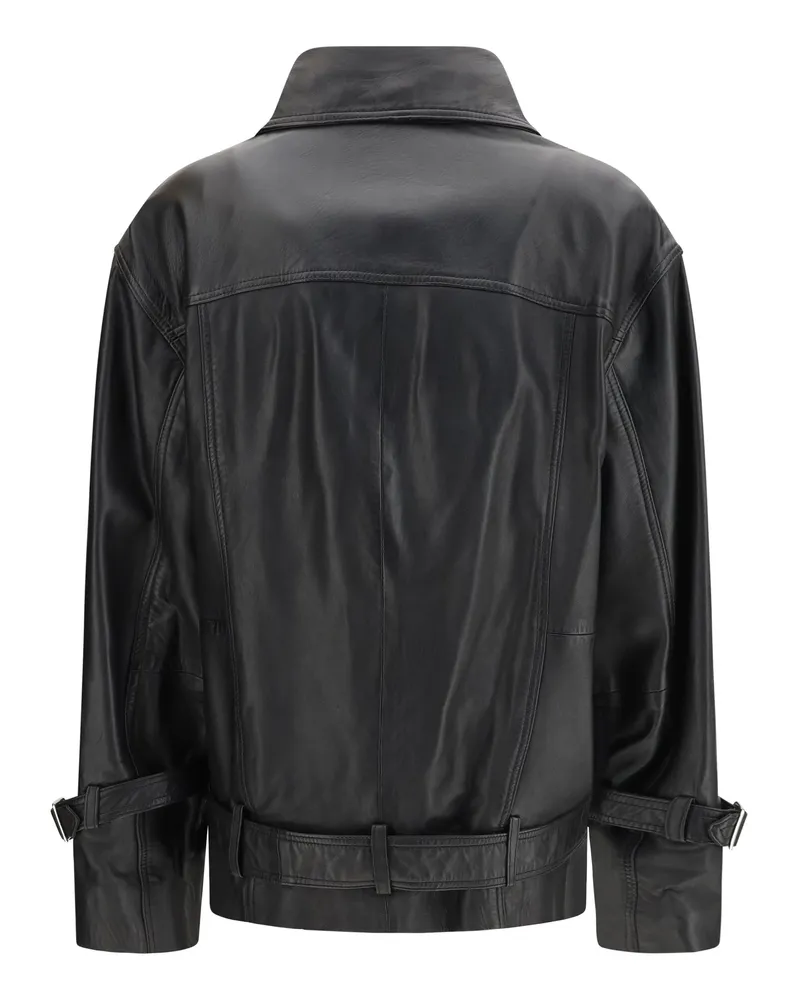 Pinko Women's Leather Biker Jacket Nero Limousine Sheep Black