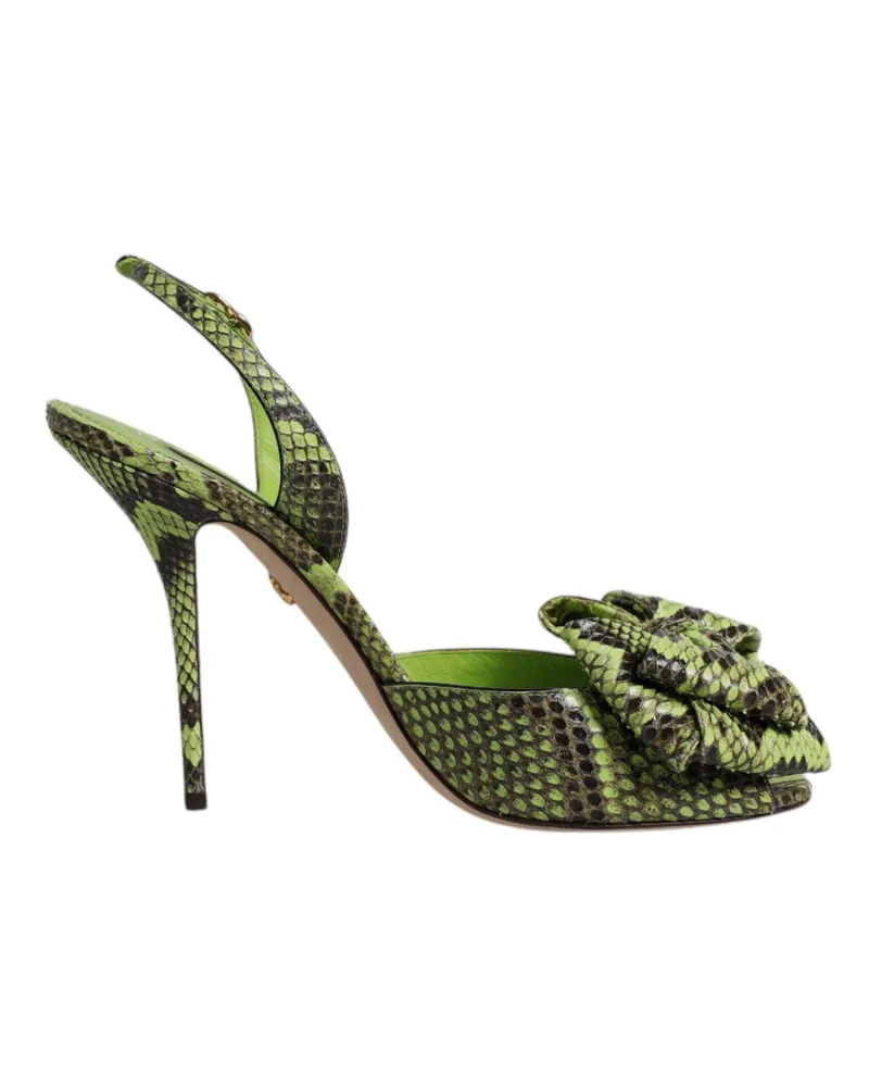 Dolce & Gabbana Women's Green Python Leather Heels Sandals Shoes Green