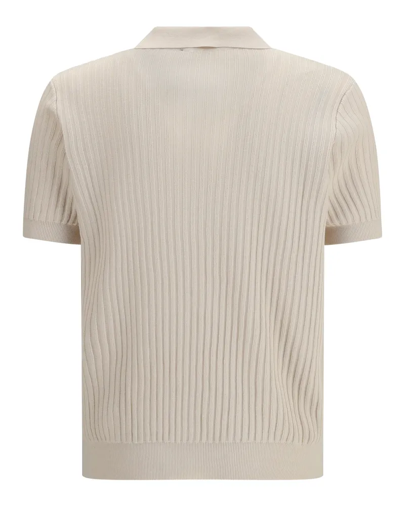 Roberto Collina Men's Polo Shirt Ribbed Ecru Cotton T-shirts And Polos Beige