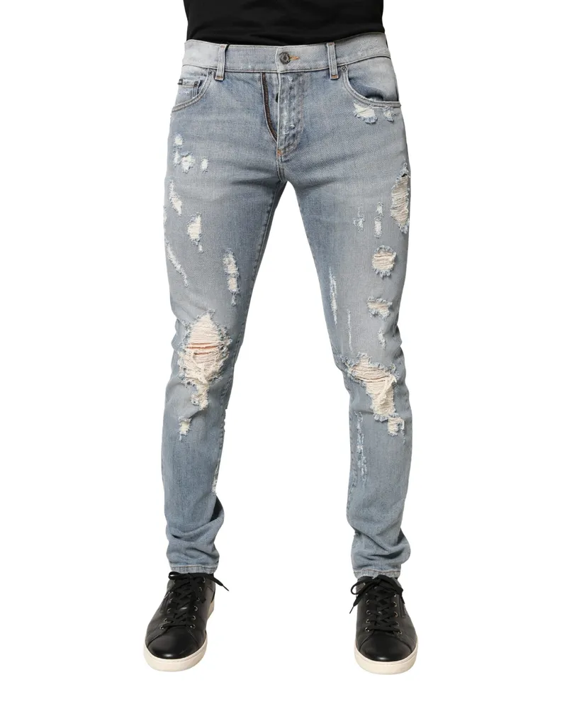 Dolce & Gabbana Light Blue Distressed Skinny Men Denim Jeans Cotton Elastane Clothing Blue