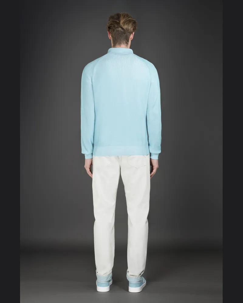 MOORER Mens Light Blue Zip Sweater Turquoise Clothing Turquoise
